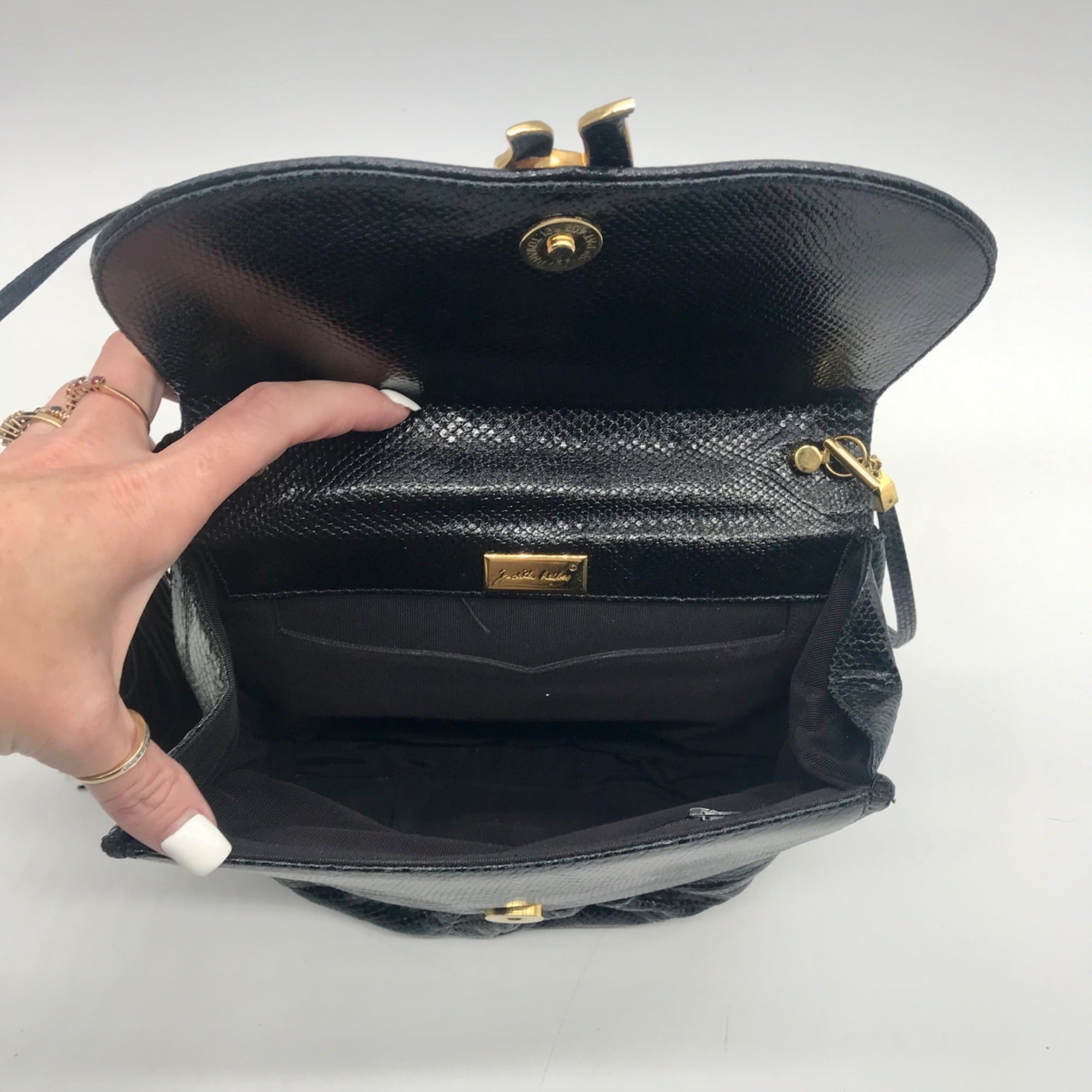 Judith Leiber Black Snakeskin Evening Convertible Crossbody Bag