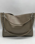 Tory Burch Taupe Patent Leather Britten Slouchy Shoulder Bag With Wallet