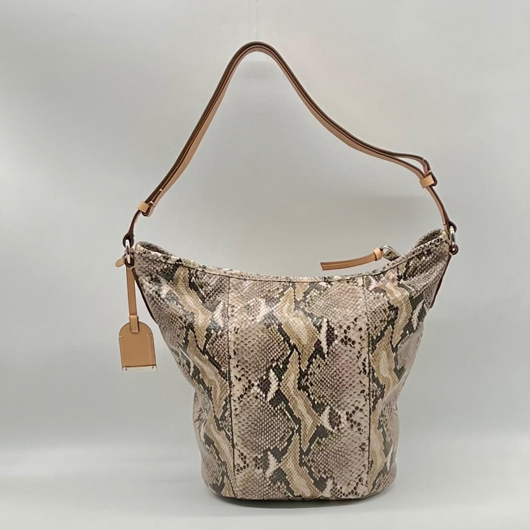 Cole Haan Python-Embossed Tan Leather Hobo Shoulder Bag