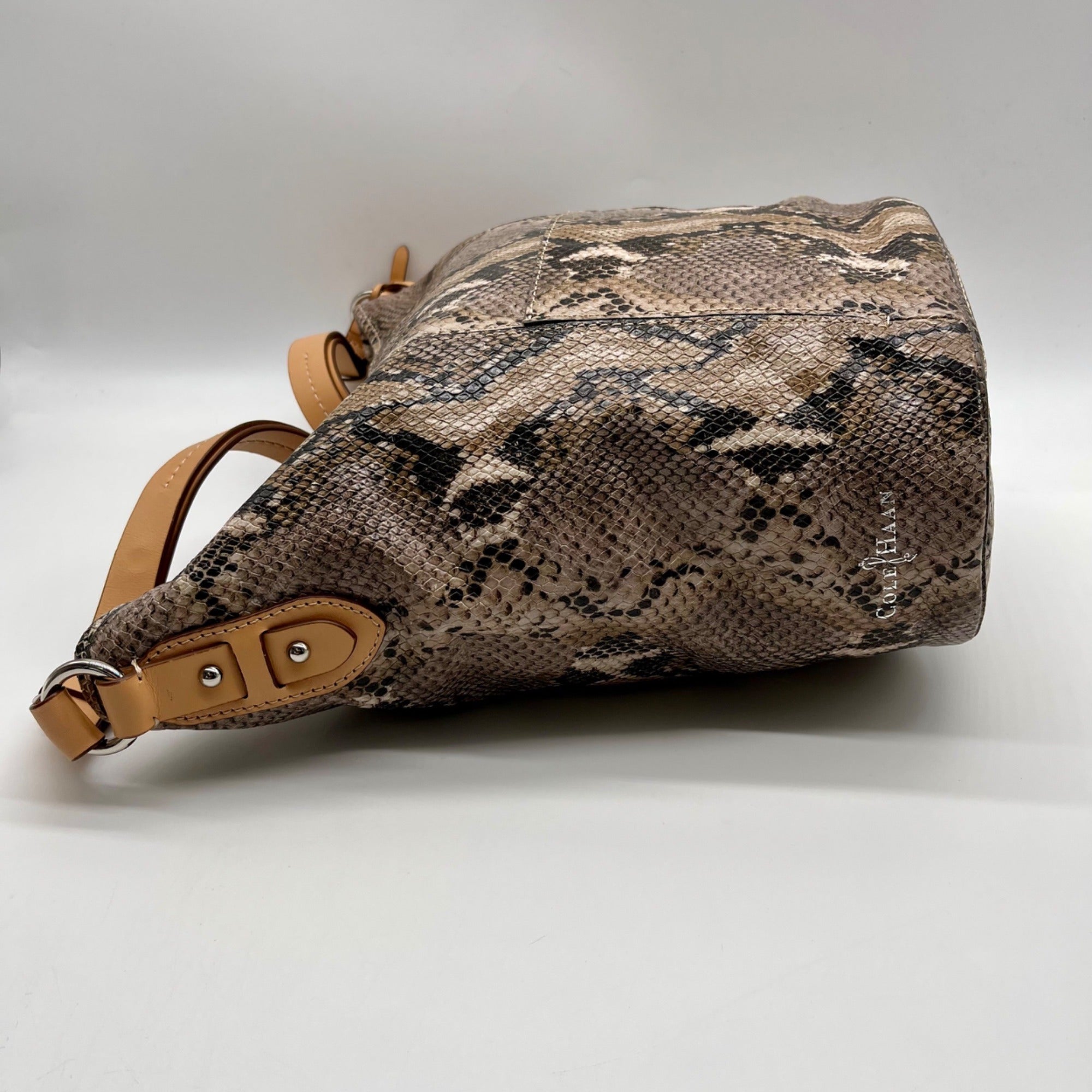 Cole Haan Python-Embossed Tan Leather Hobo Shoulder Bag