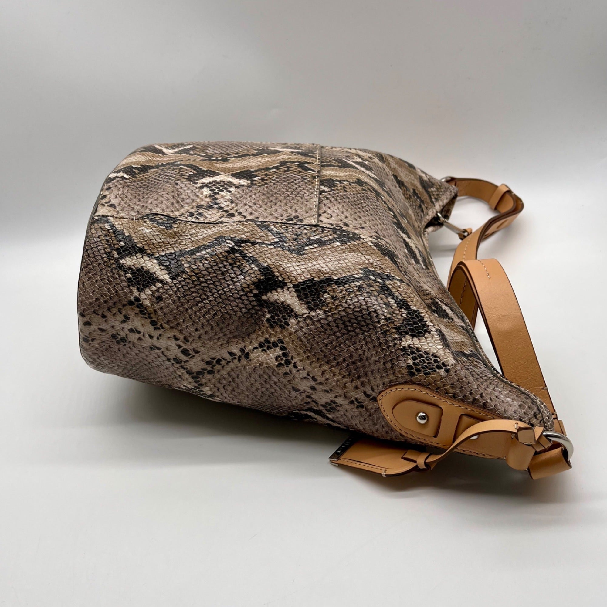 Cole Haan Python-Embossed Tan Leather Hobo Shoulder Bag