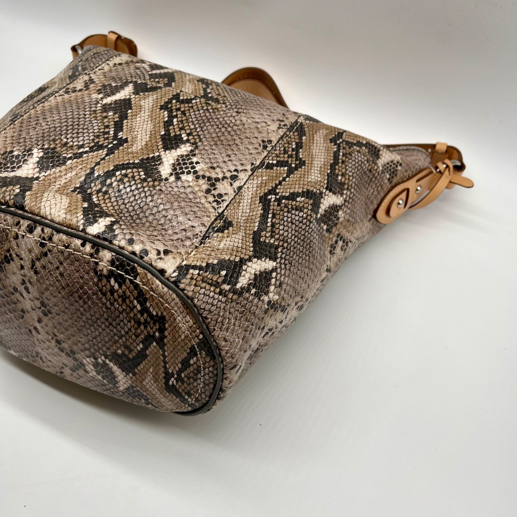 Cole Haan Python-Embossed Tan Leather Hobo Shoulder Bag
