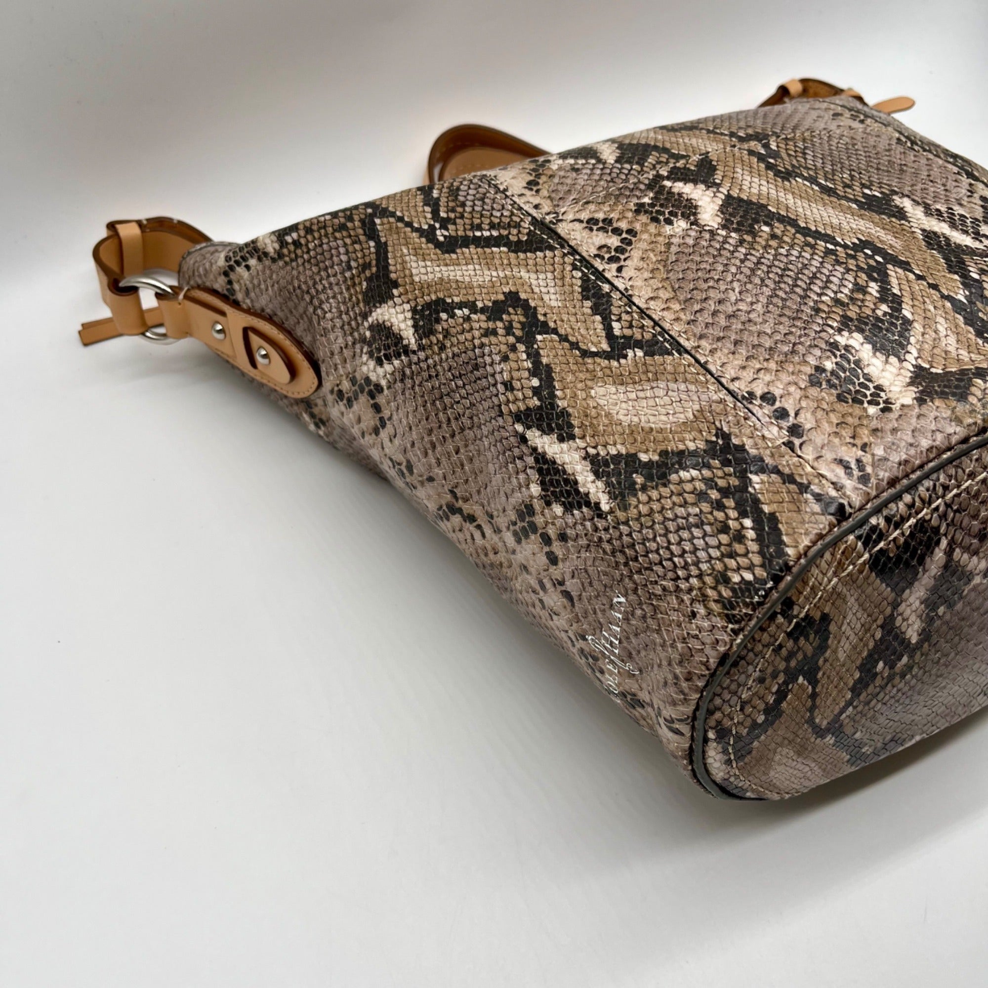 Cole Haan Python-Embossed Tan Leather Hobo Shoulder Bag