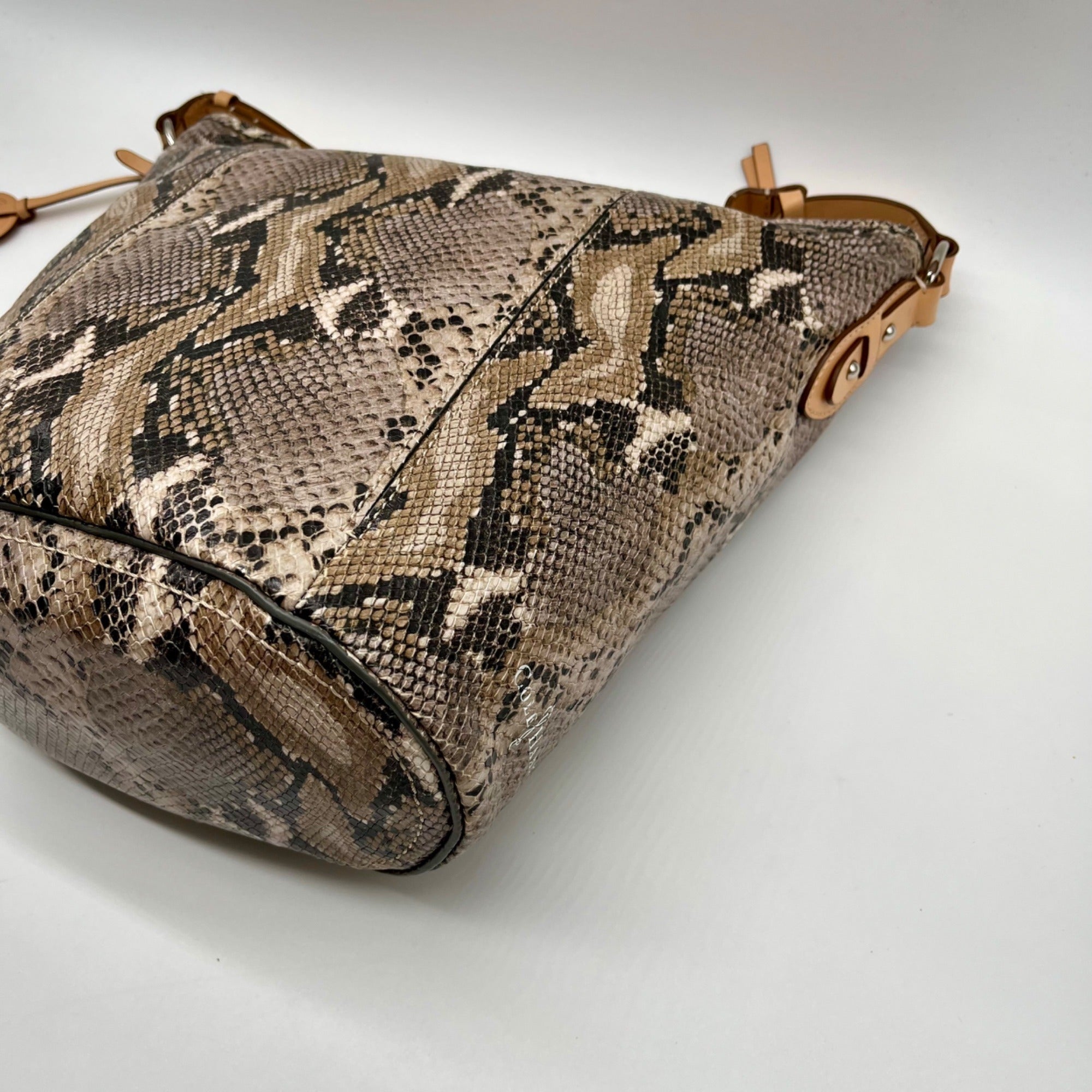 Cole Haan Python-Embossed Tan Leather Hobo Shoulder Bag