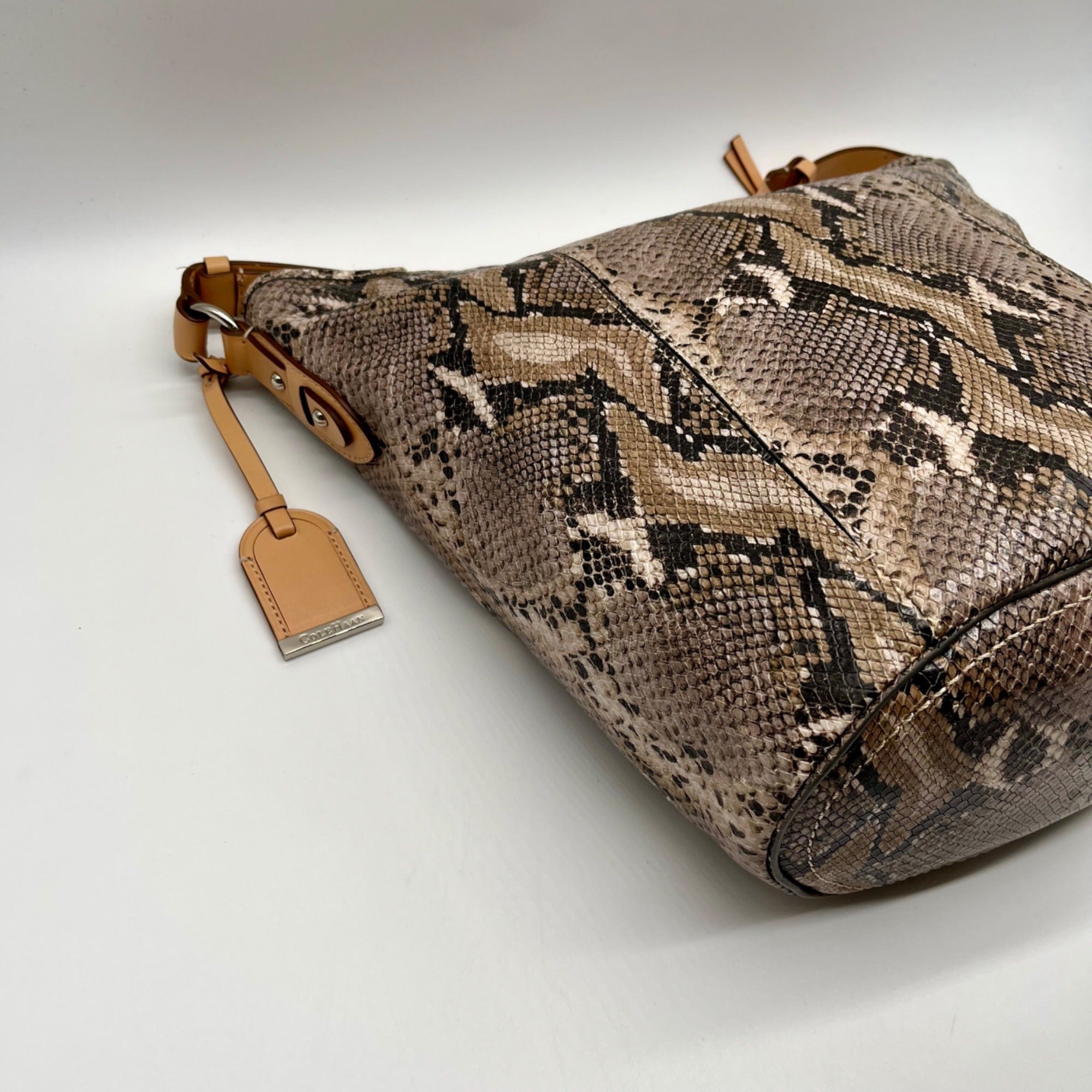 Cole Haan Python-Embossed Tan Leather Hobo Shoulder Bag