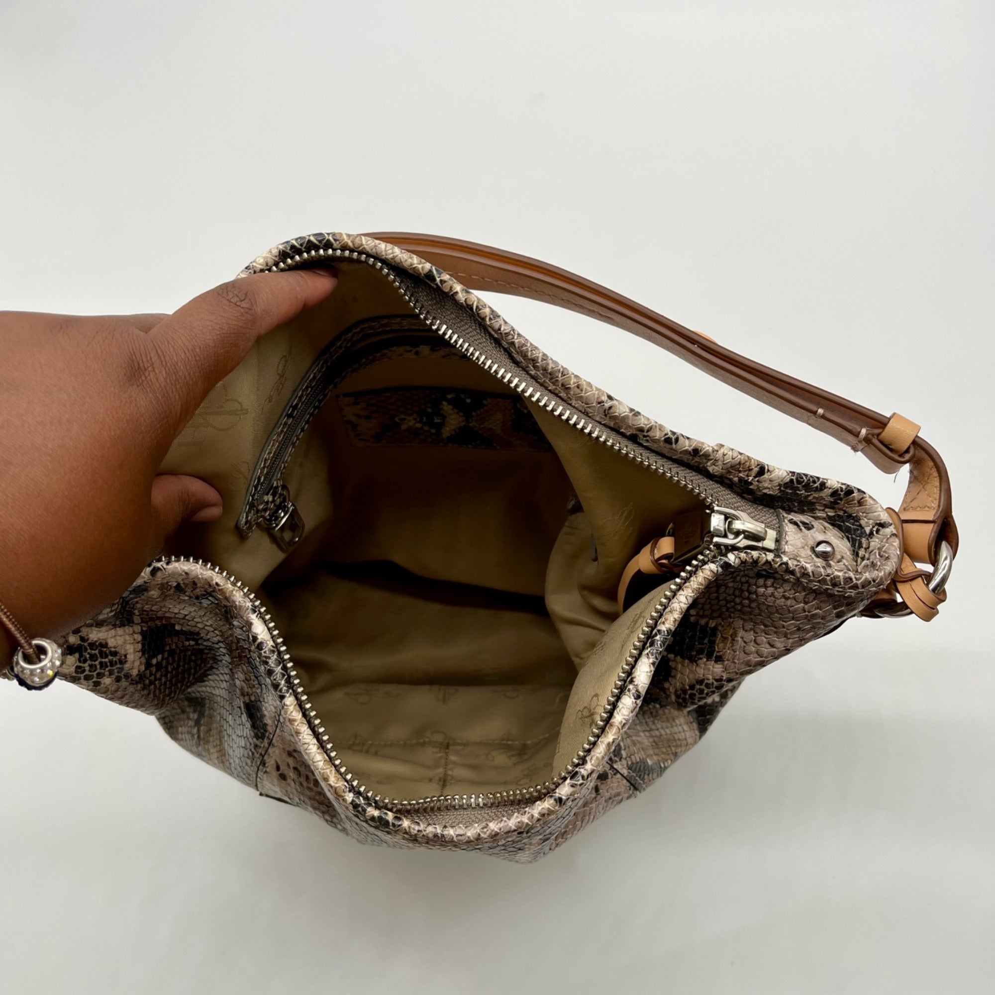 Cole Haan Python-Embossed Tan Leather Hobo Shoulder Bag