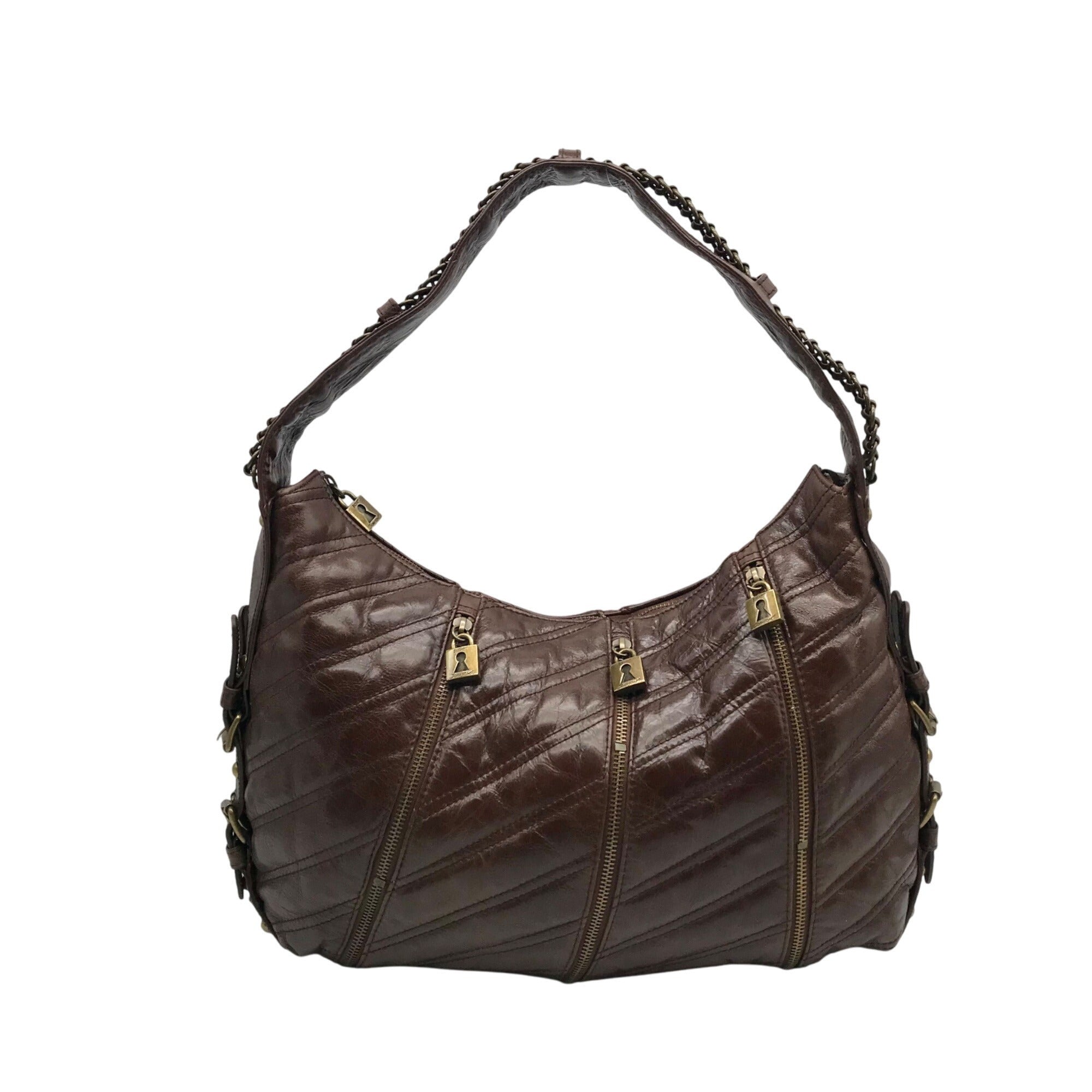 Betsy Johnson Brown Leather Ziplock Large Hobo Bag