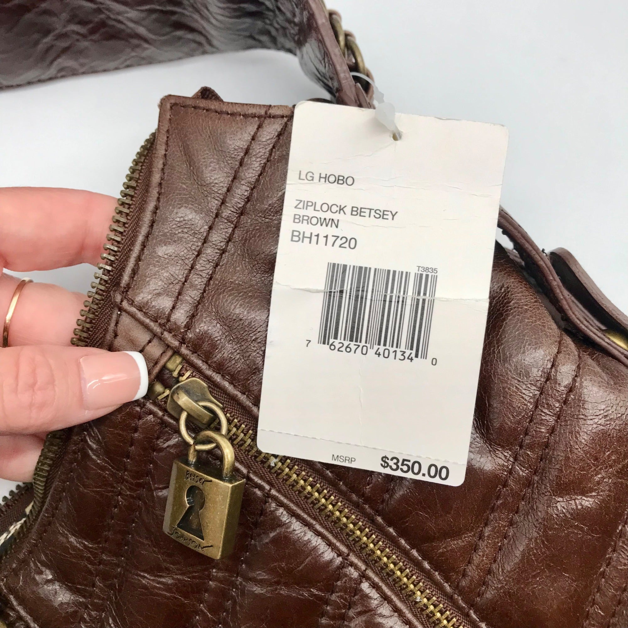 Betsy Johnson Brown Leather Ziplock Large Hobo Bag
