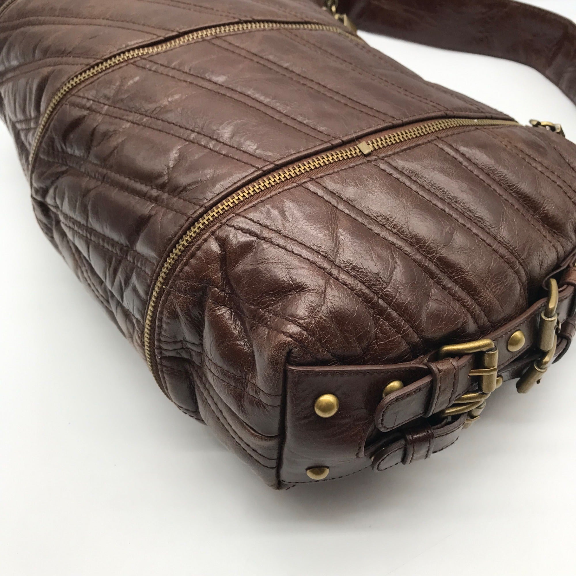 Betsy Johnson Brown Leather Ziplock Large Hobo Bag