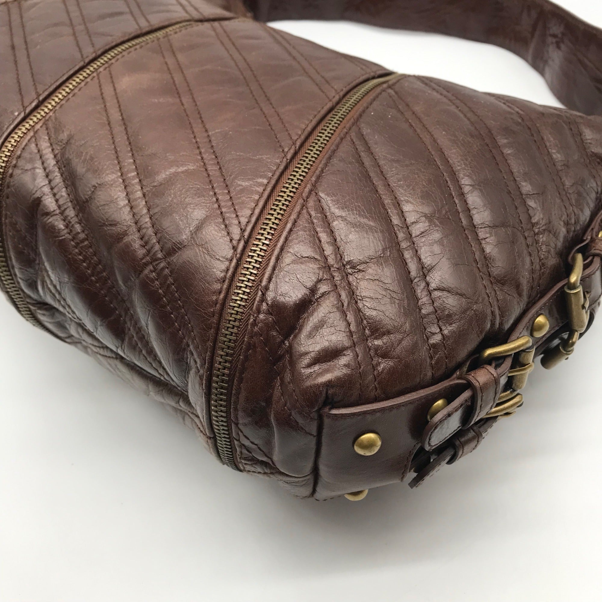 Betsy Johnson Brown Leather Ziplock Large Hobo Bag