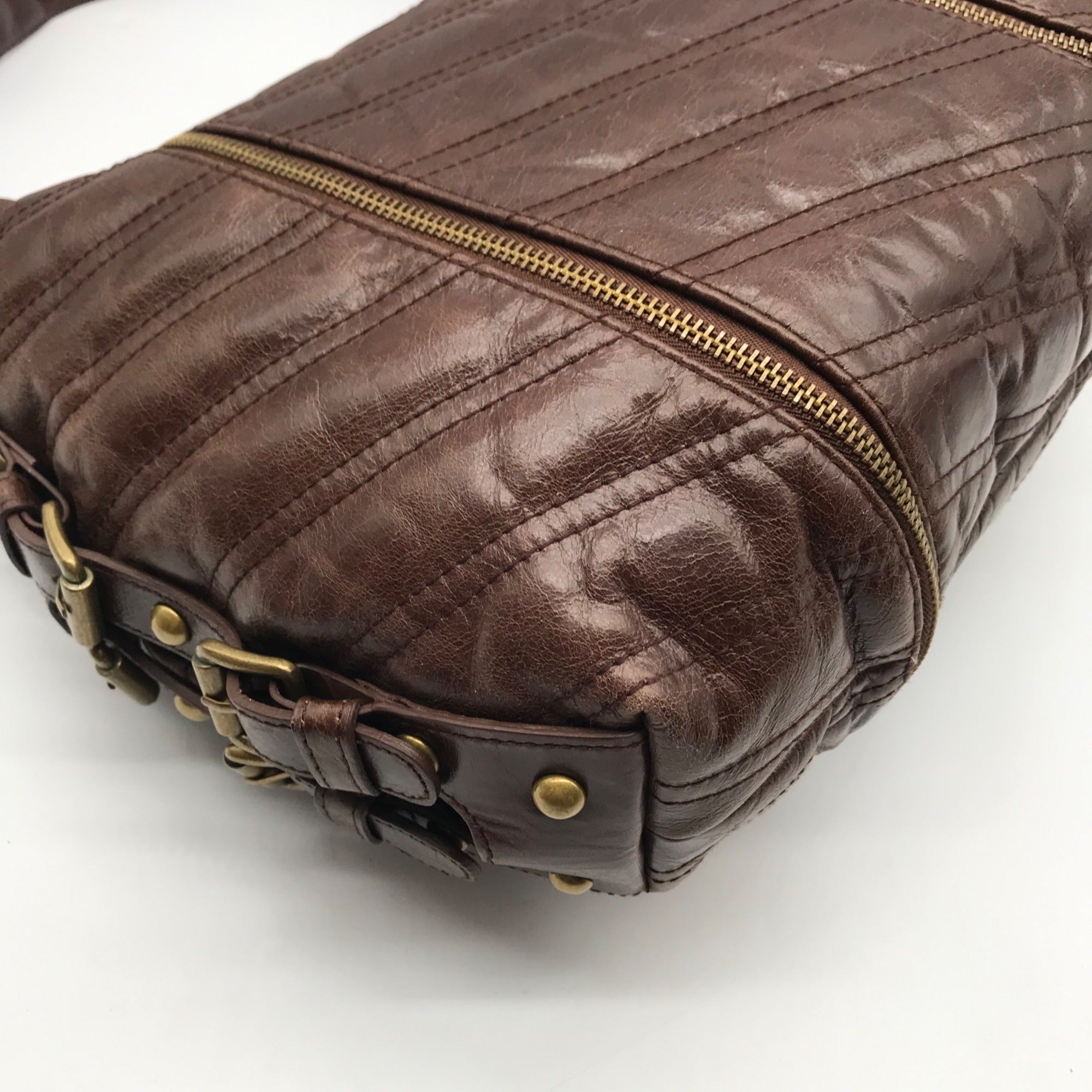 Betsy Johnson Brown Leather Ziplock Large Hobo Bag