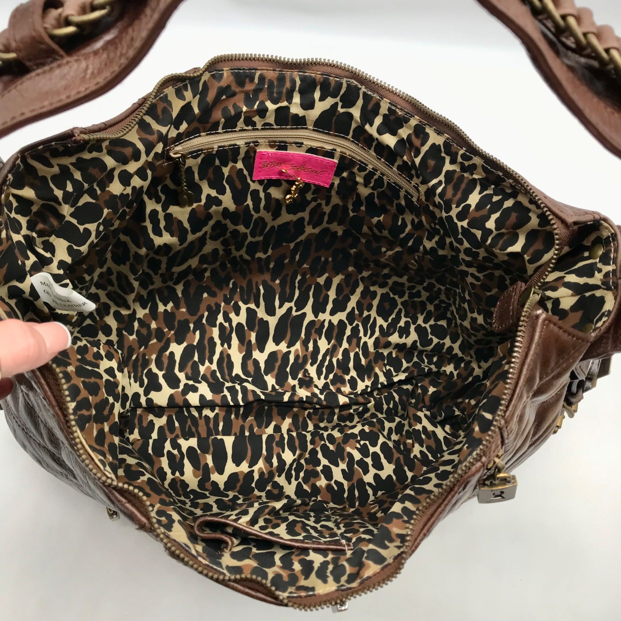 Betsy Johnson Brown Leather Ziplock Large Hobo Bag