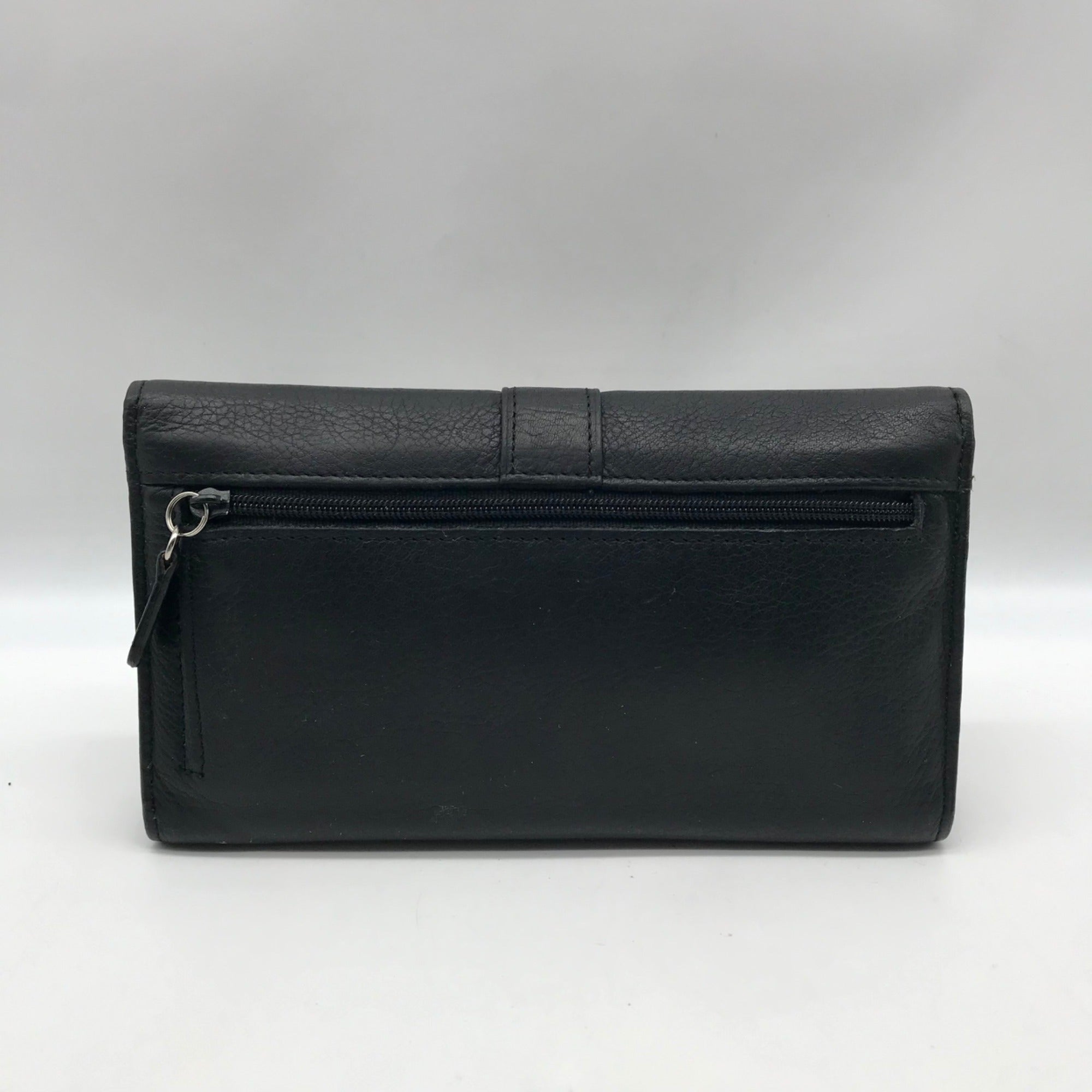 Dockers Black Leather Double Snap Tri-Fold Wallet