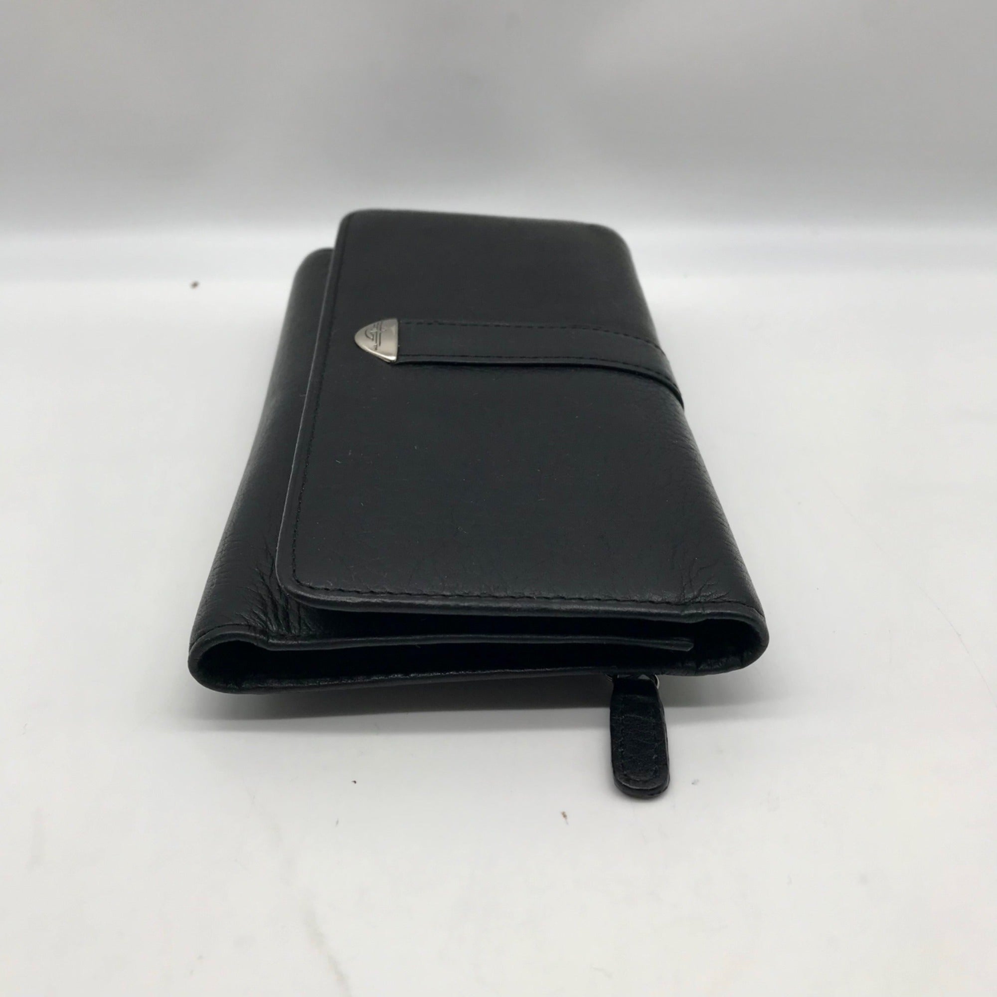 Dockers Black Leather Double Snap Tri-Fold Wallet