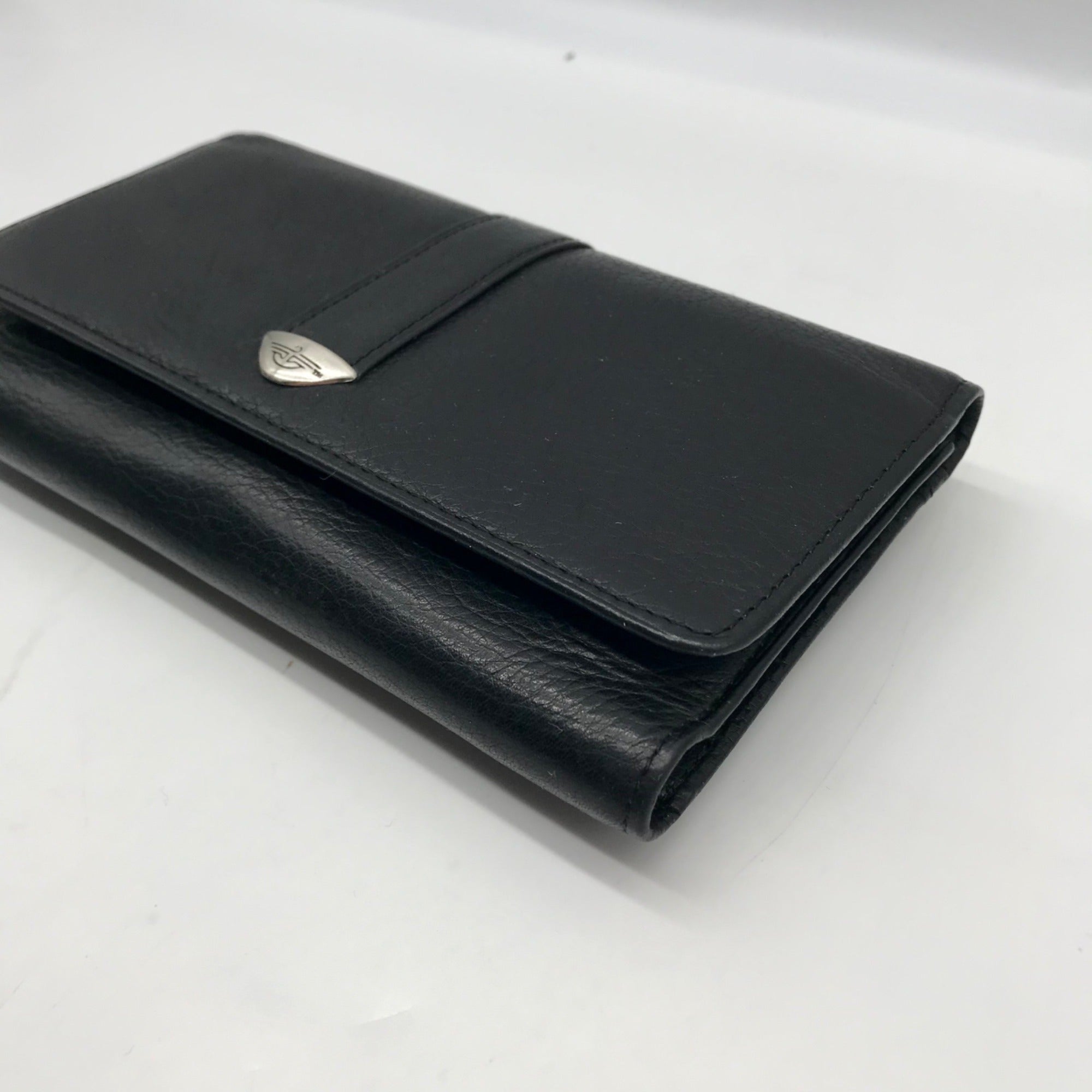 Dockers Black Leather Double Snap Tri-Fold Wallet