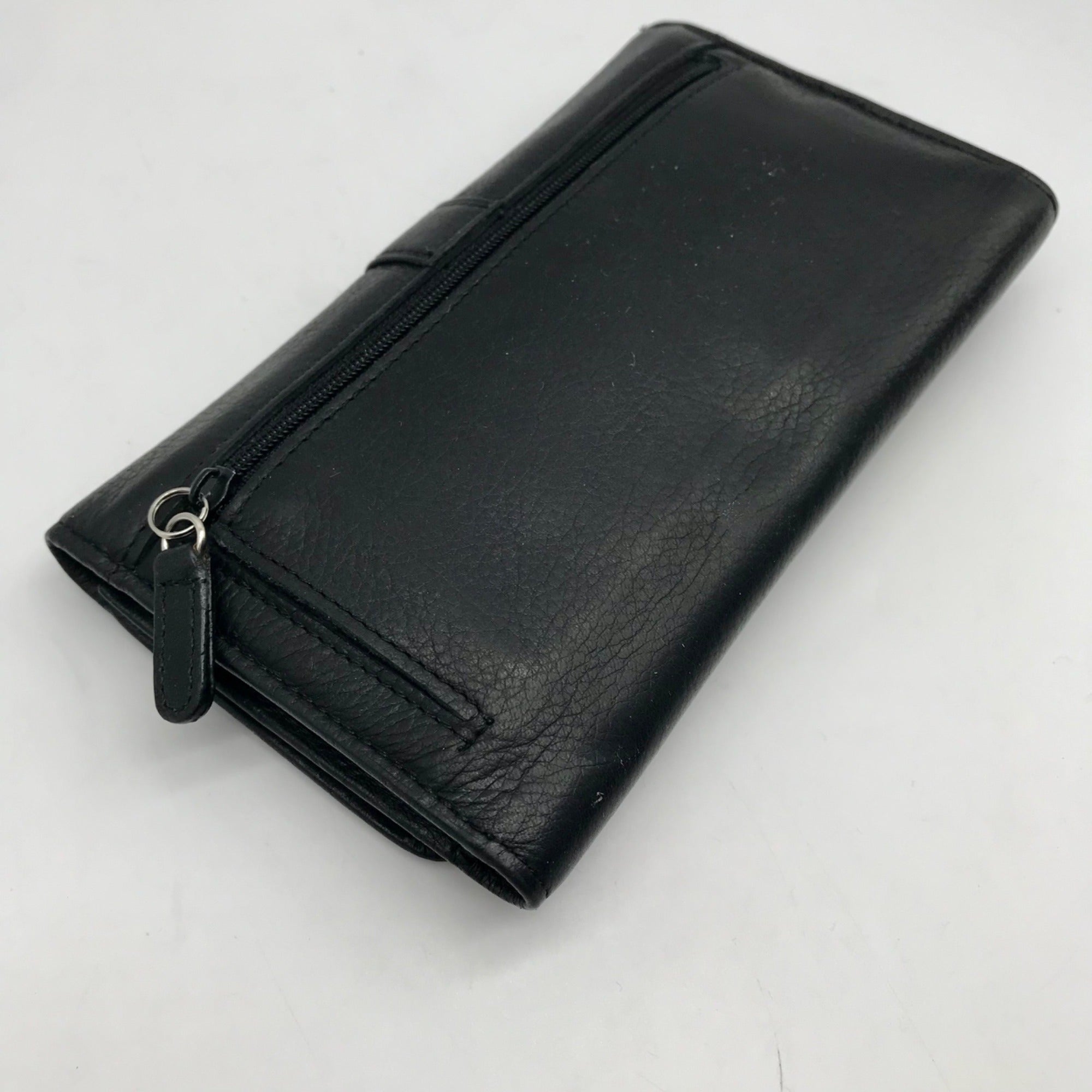 Dockers Black Leather Double Snap Tri-Fold Wallet