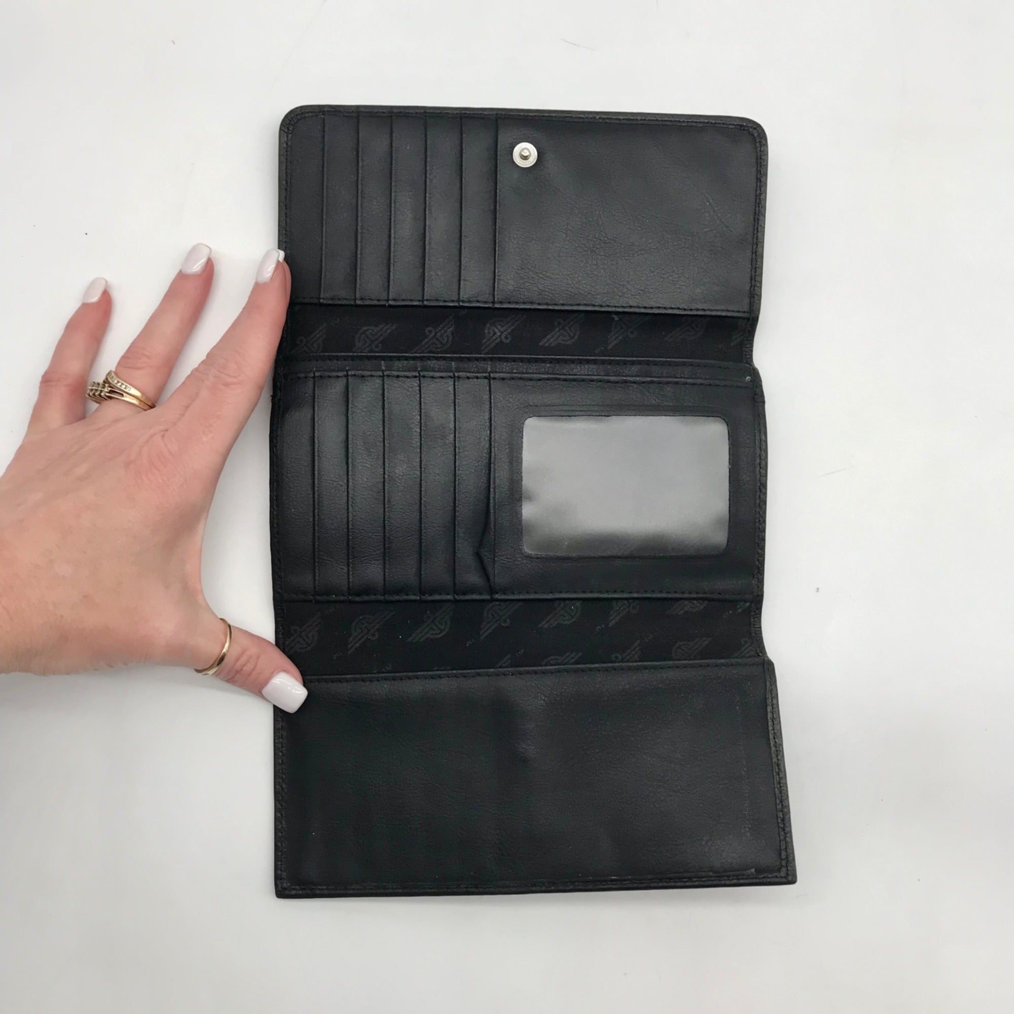 Dockers Black Leather Double Snap Tri-Fold Wallet
