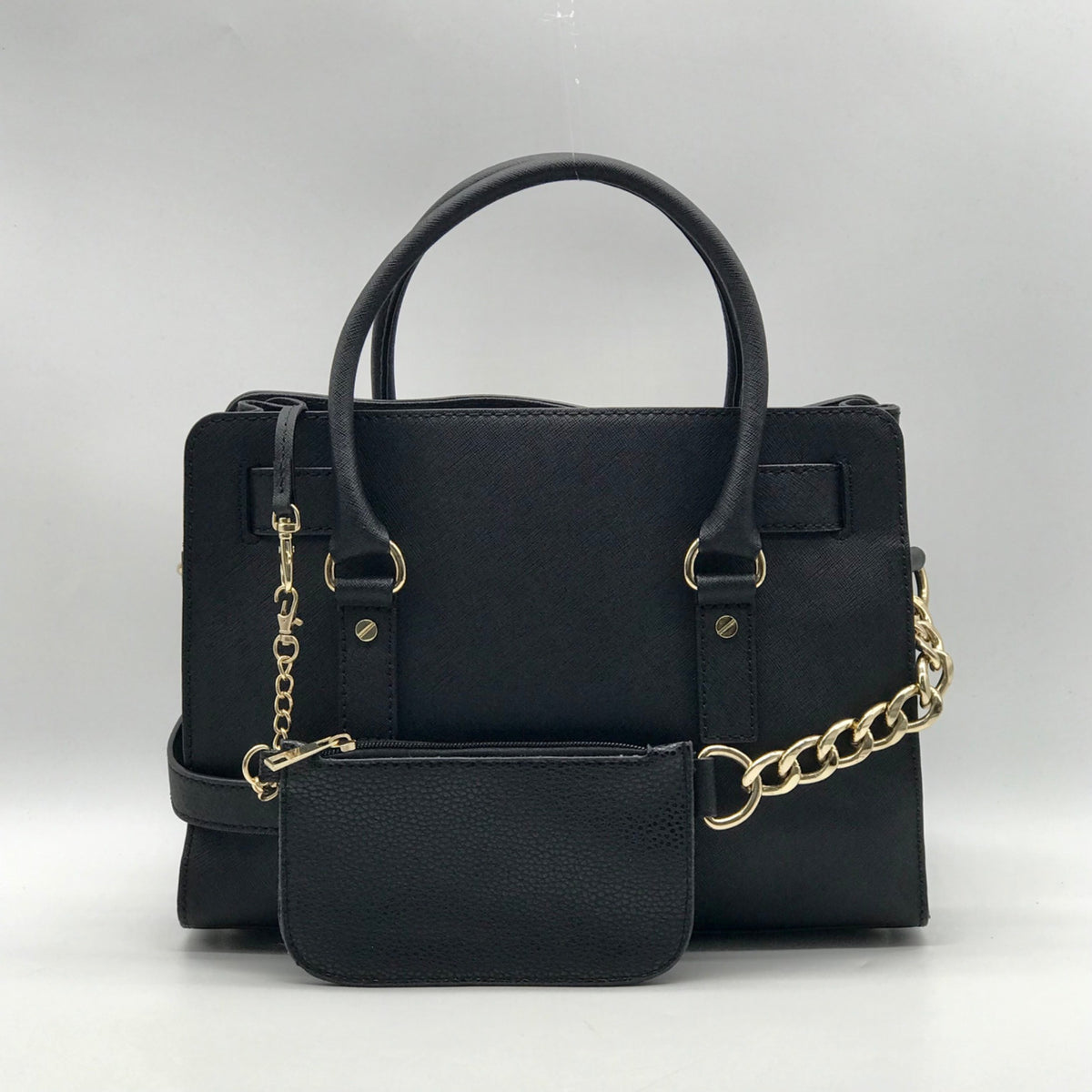 Michael Kors Black Saffiano Leather Hamilton Satchel And Pouch