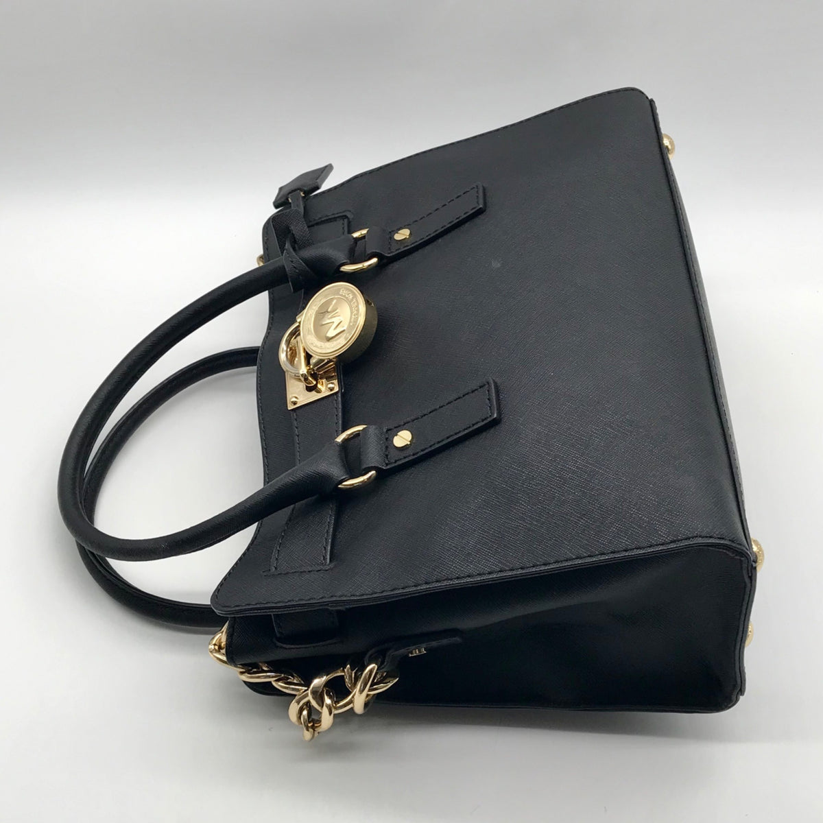 Michael Kors Black Saffiano Leather Hamilton Satchel And Pouch