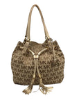Michael Kors Brown & Gold Monogram Canvas Gathered Jet Set Tote Bag