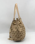 Michael Kors Brown & Gold Monogram Canvas Gathered Jet Set Tote Bag