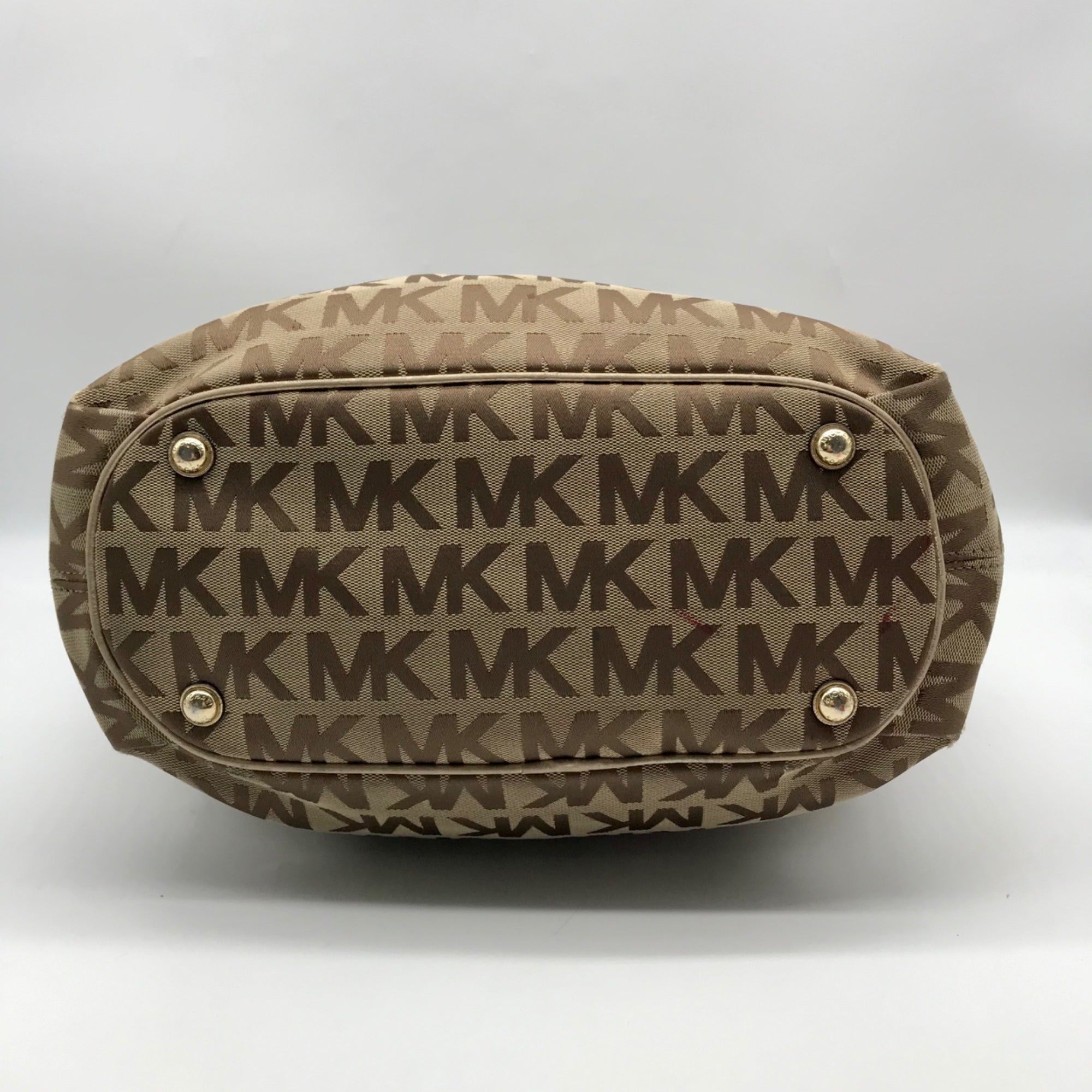 Michael Kors Brown &amp; Gold Monogram Canvas Gathered Jet Set Tote Bag