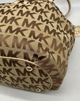 Michael Kors Brown & Gold Monogram Canvas Gathered Jet Set Tote Bag