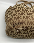 Michael Kors Brown & Gold Monogram Canvas Gathered Jet Set Tote Bag