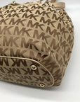 Michael Kors Brown & Gold Monogram Canvas Gathered Jet Set Tote Bag