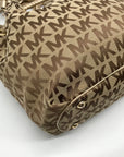 Michael Kors Brown & Gold Monogram Canvas Gathered Jet Set Tote Bag