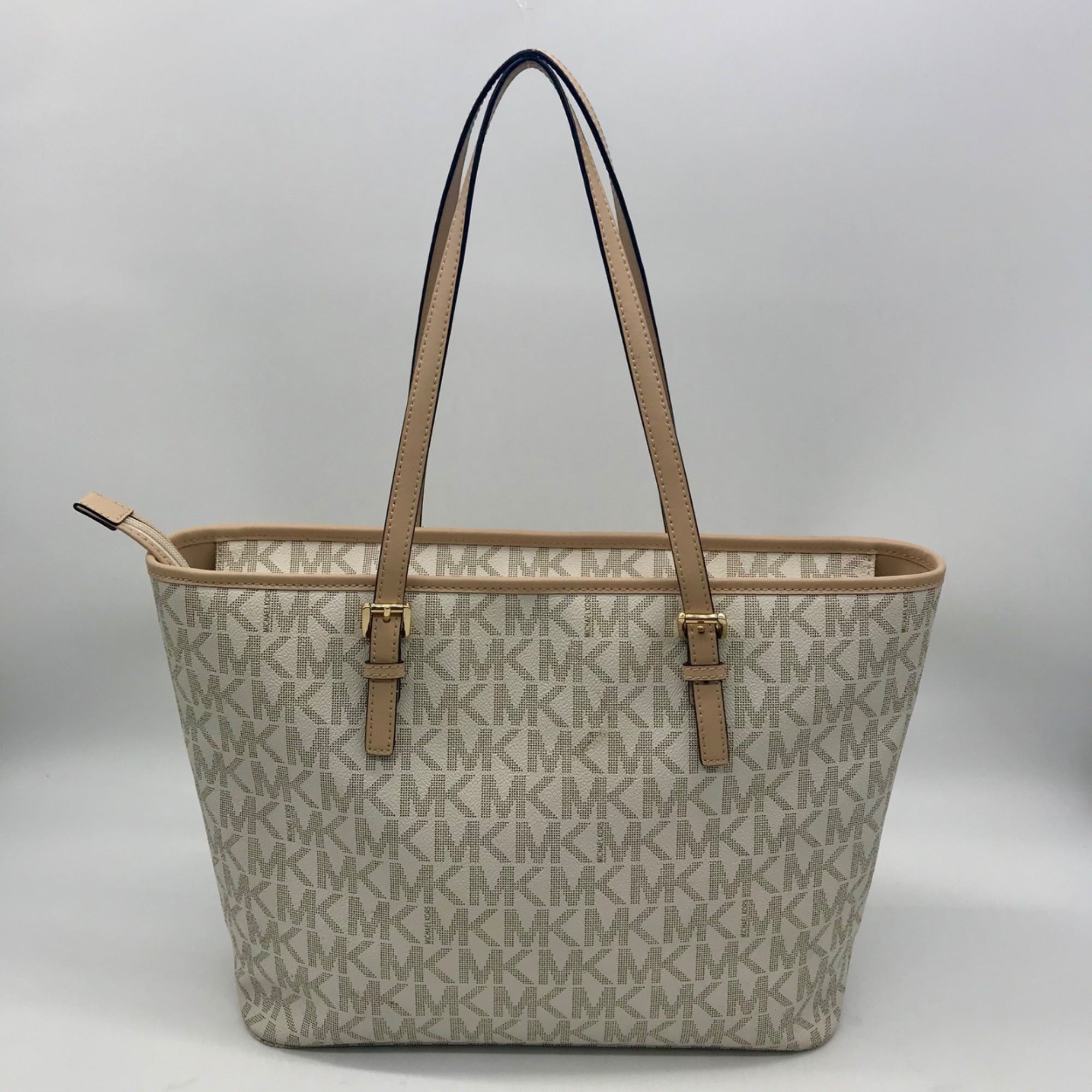 Michael Kors Cream Faux Leather Jet Set Travel Size Tote Bag
