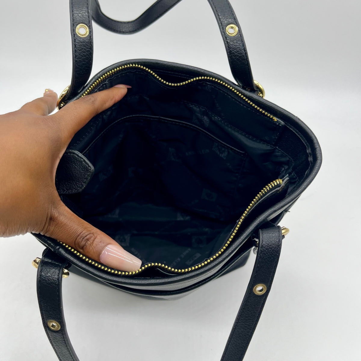 Anne Klein Black Faux Leather Pocket Tote Bag