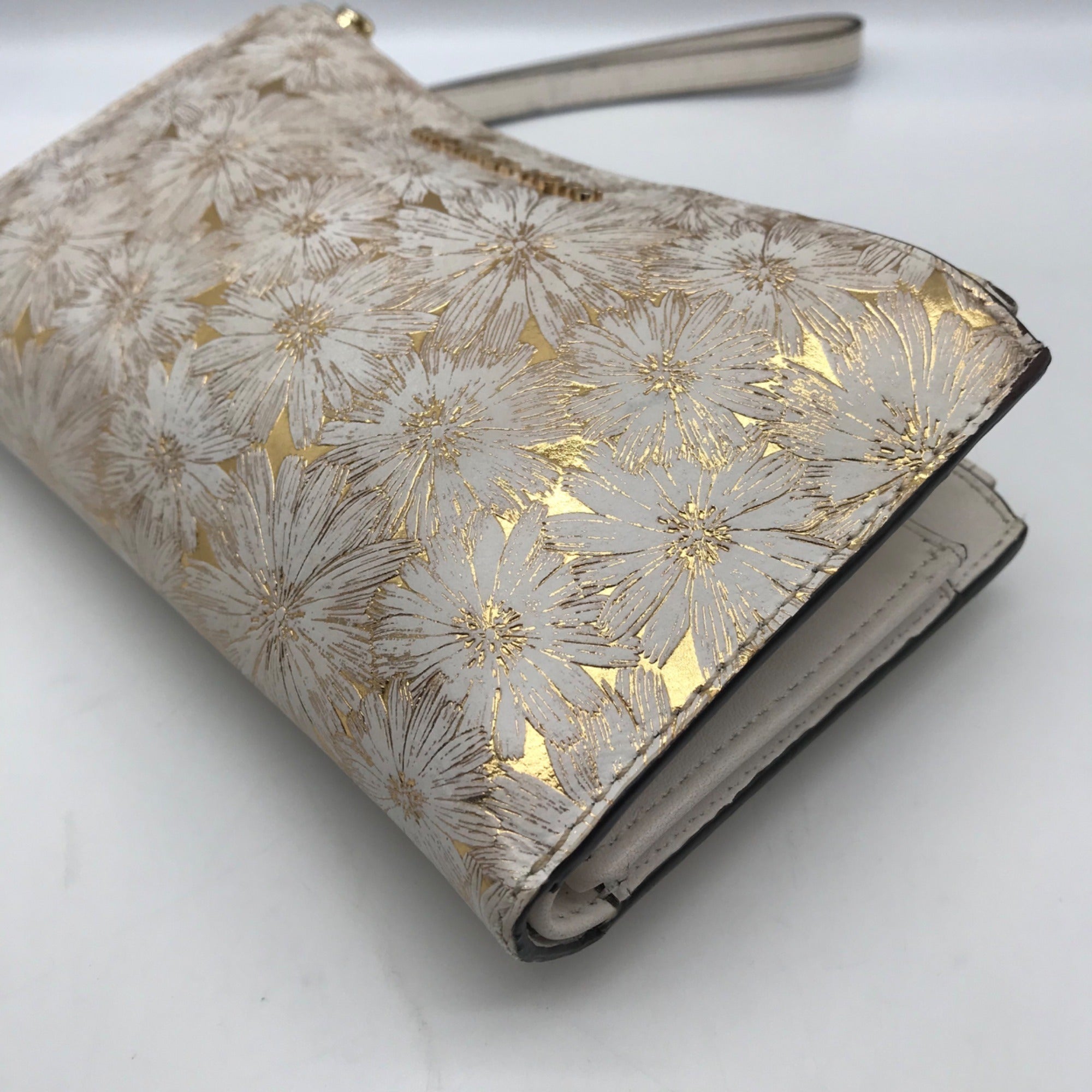 Michael Kors Gold Floral Embossed Leather Karla Wristlet