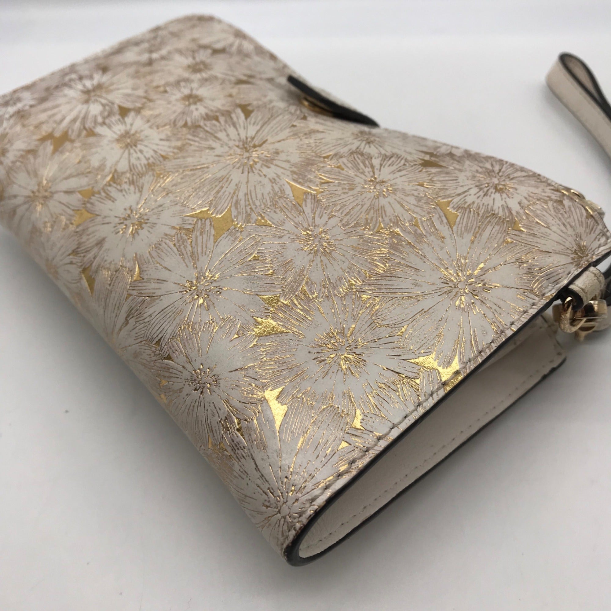 Michael Kors Gold Floral Embossed Leather Karla Wristlet