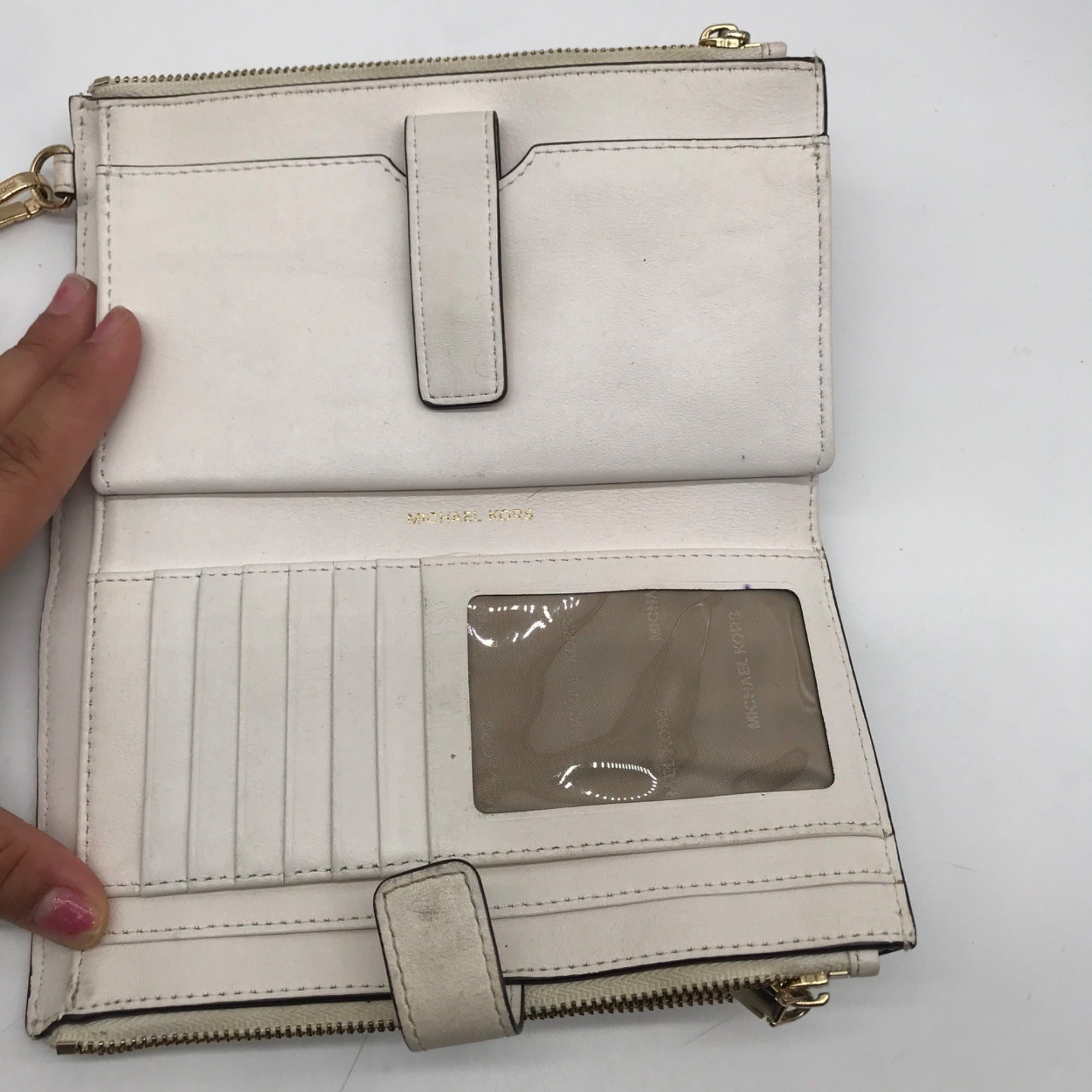 Michael Kors Gold Floral Embossed Leather Karla Wristlet