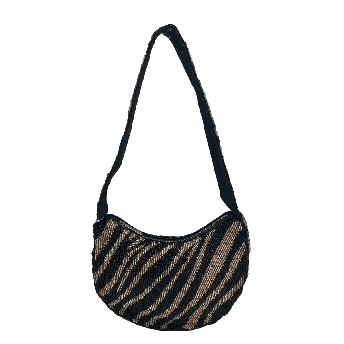 On 34th Black and Gold Zebra Beaded Shoulder Bag