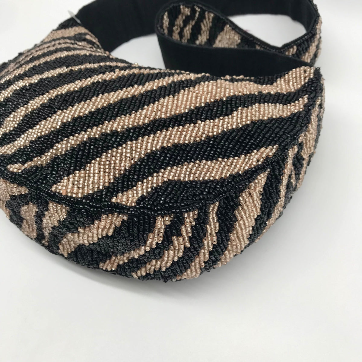 On 34th Black and Gold Zebra Beaded Shoulder Bag