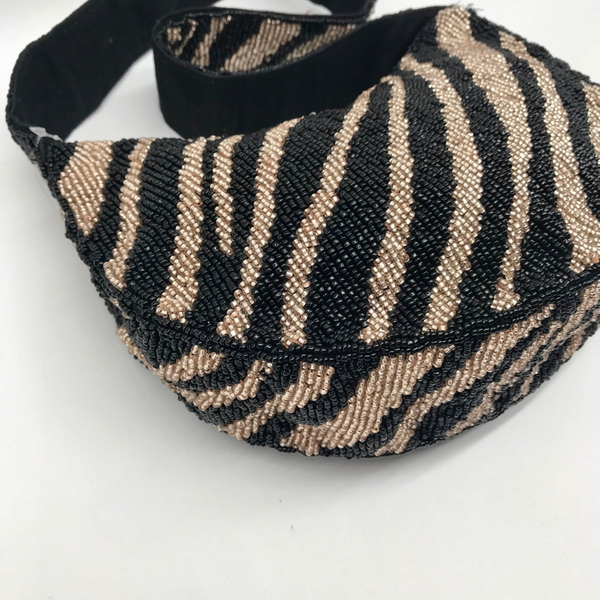 On 34th Black and Gold Zebra Beaded Shoulder Bag