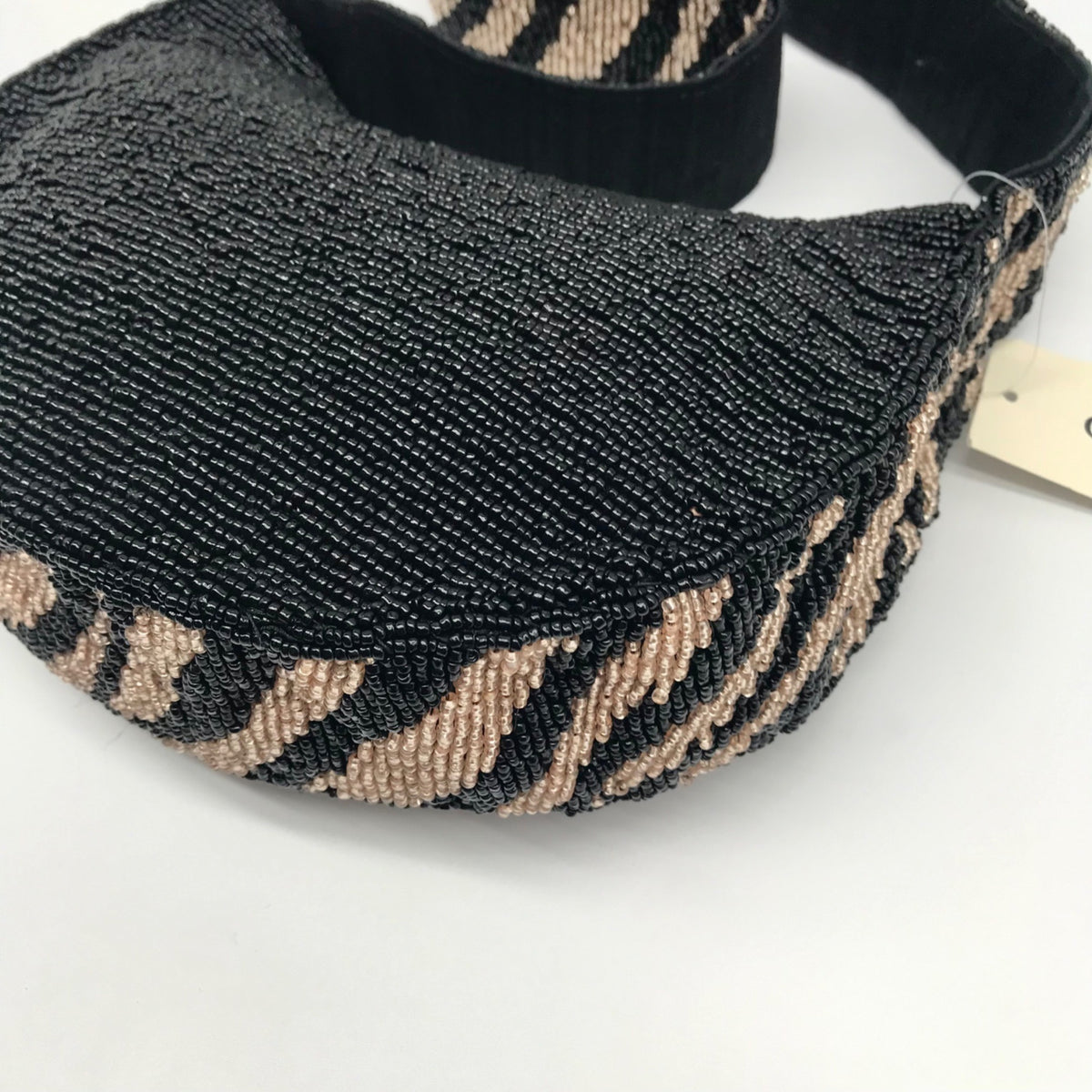 On 34th Black and Gold Zebra Beaded Shoulder Bag