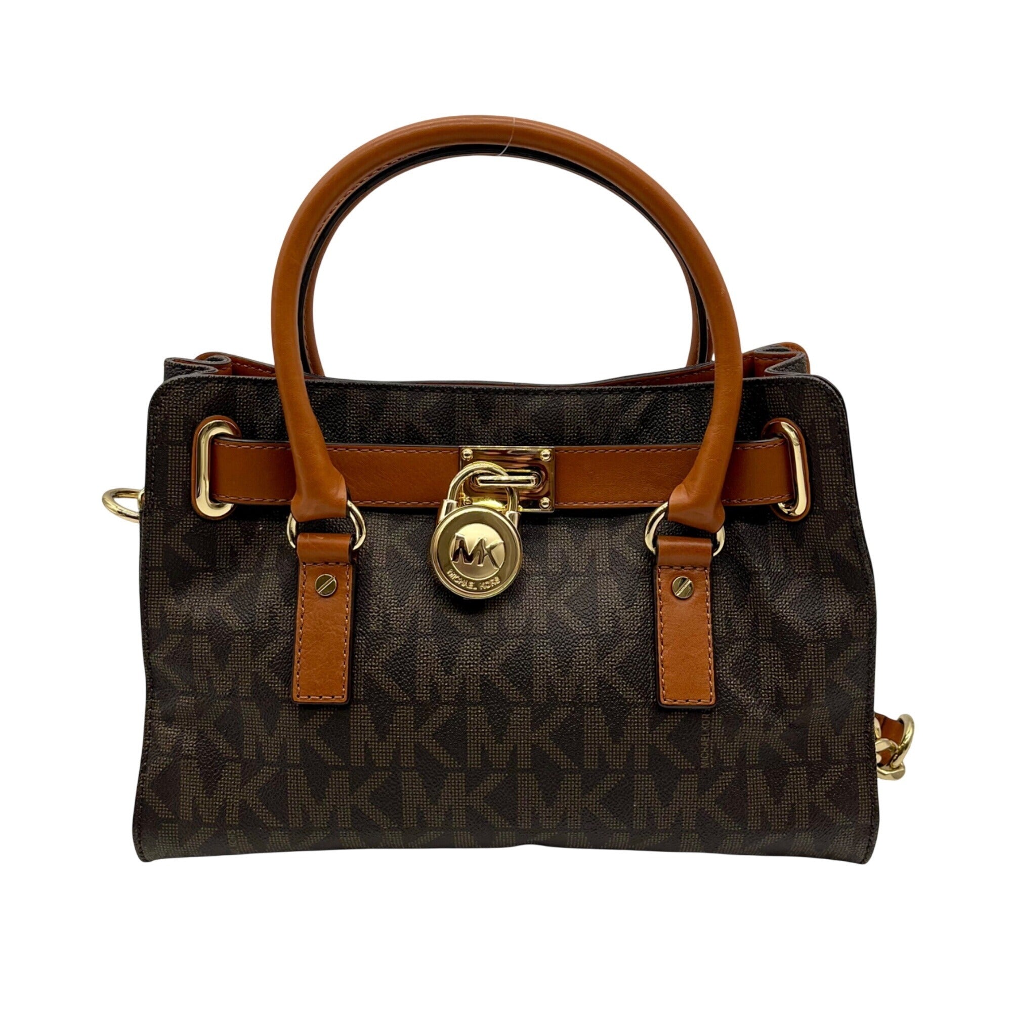 Michael Kors Brown Signature Coated Canvas Hamilton East West Satchel Bag