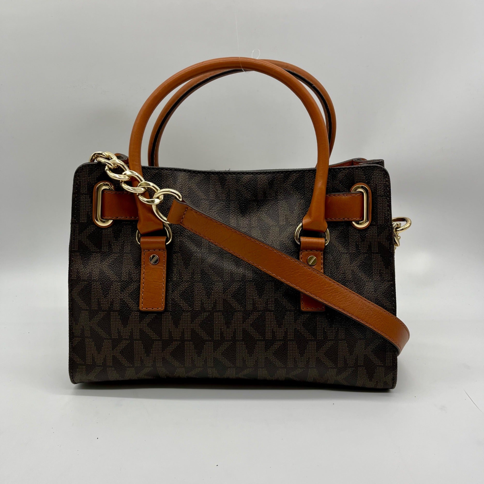 Michael Kors Brown Signature Coated Canvas Hamilton East West Satchel Bag