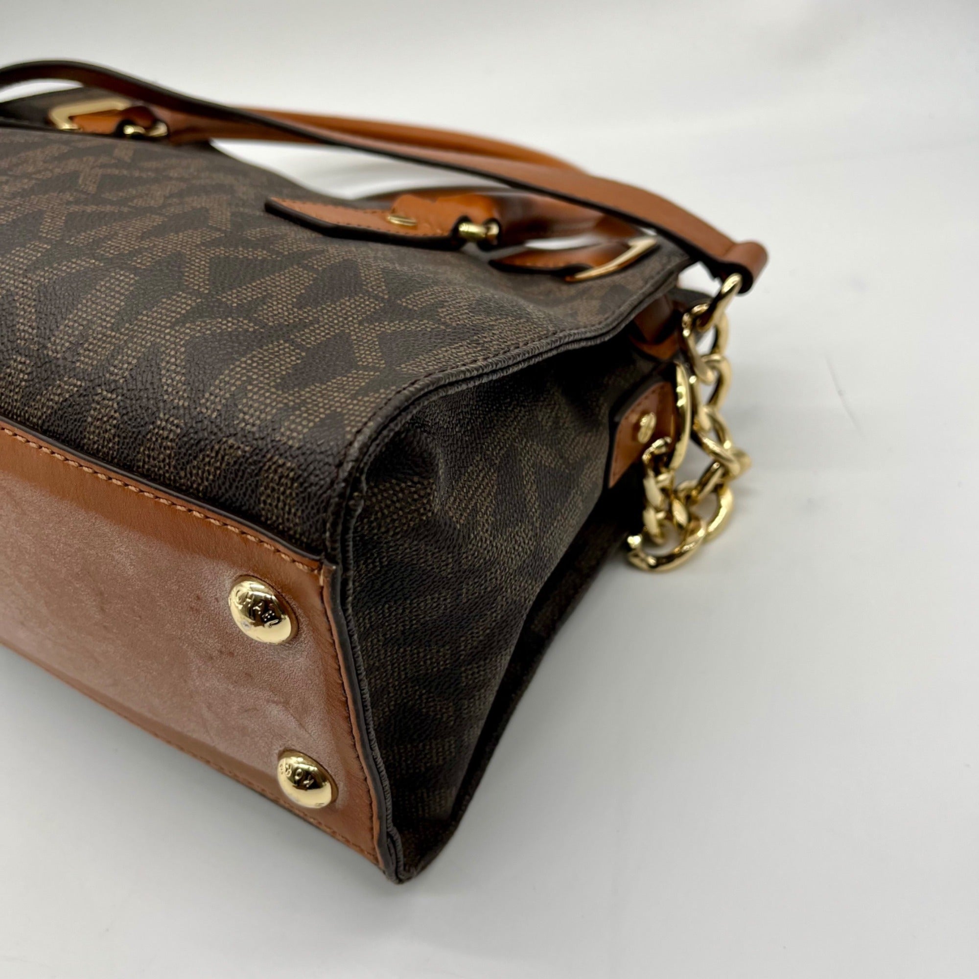 Michael Kors Brown Signature Coated Canvas Hamilton East West Satchel Bag