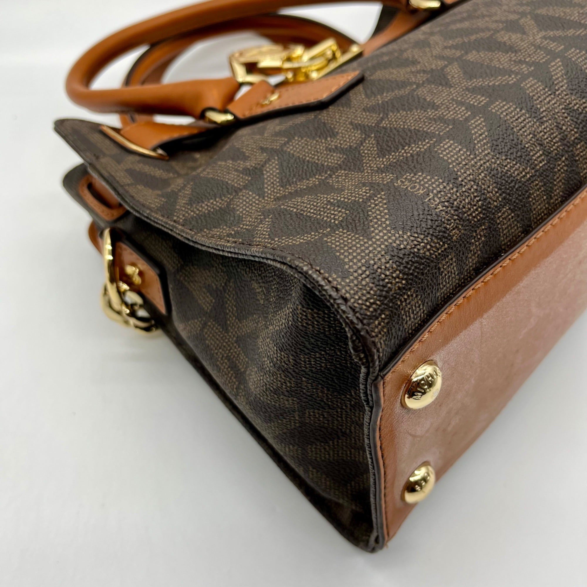 Michael Kors Brown Signature Coated Canvas Hamilton East West Satchel Bag