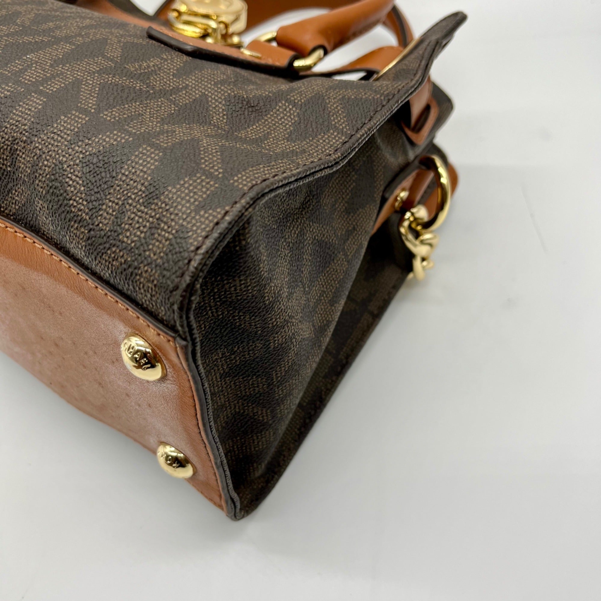 Michael Kors Brown Signature Coated Canvas Hamilton East West Satchel Bag