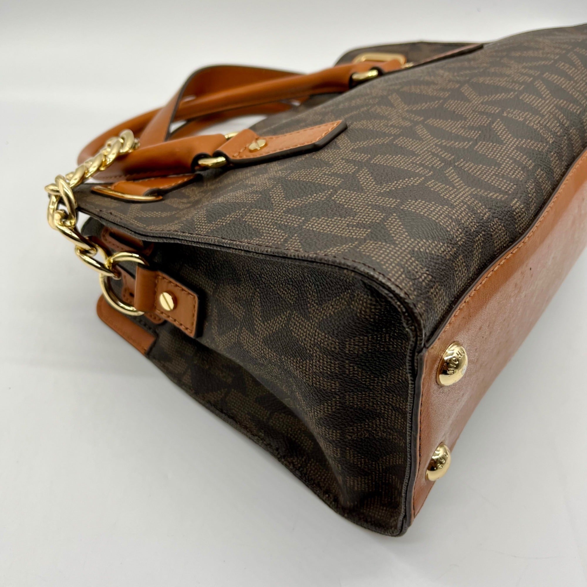 Michael Kors Brown Signature Coated Canvas Hamilton East West Satchel Bag