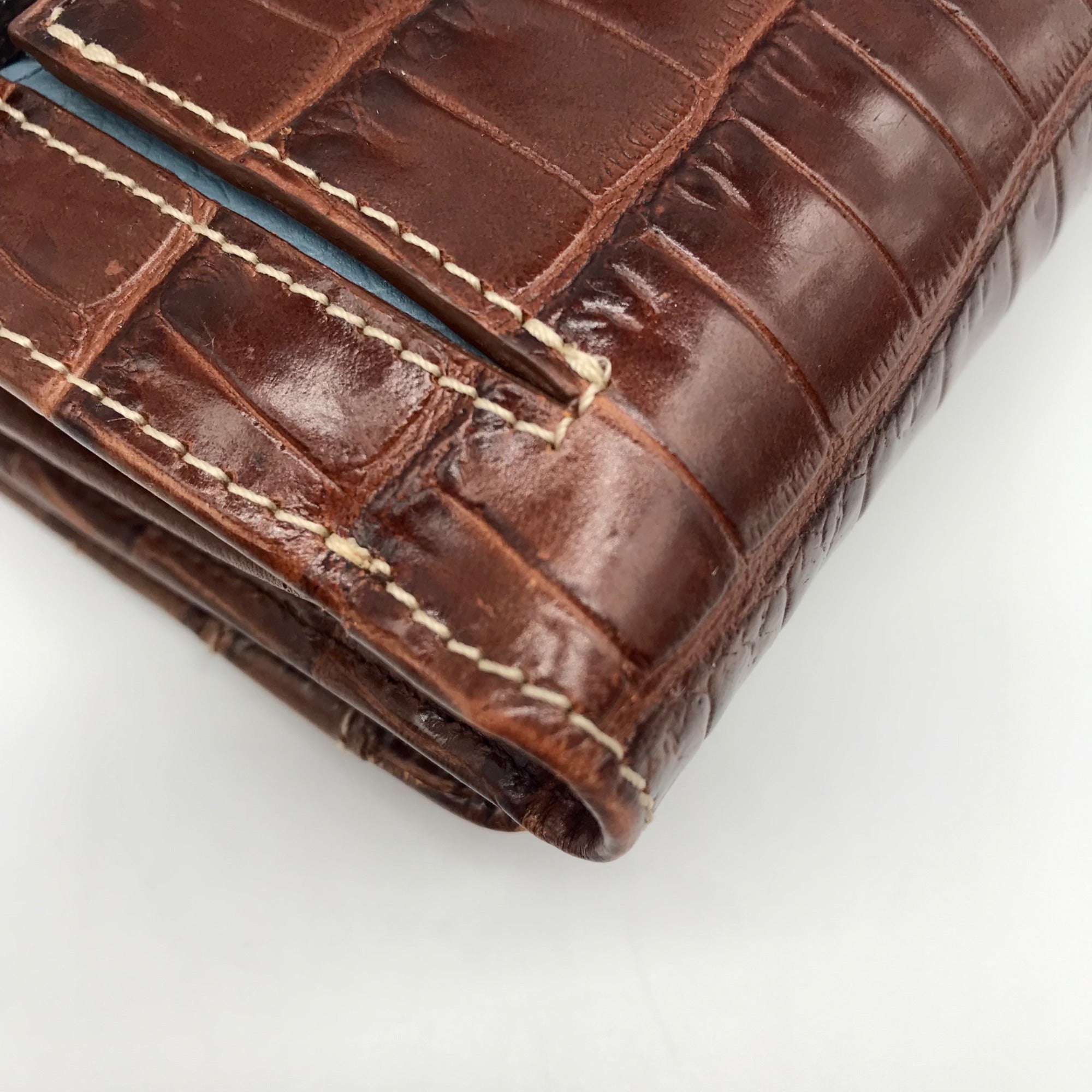 Brighton Brown Croc Embossed Leather Convertible Wallet