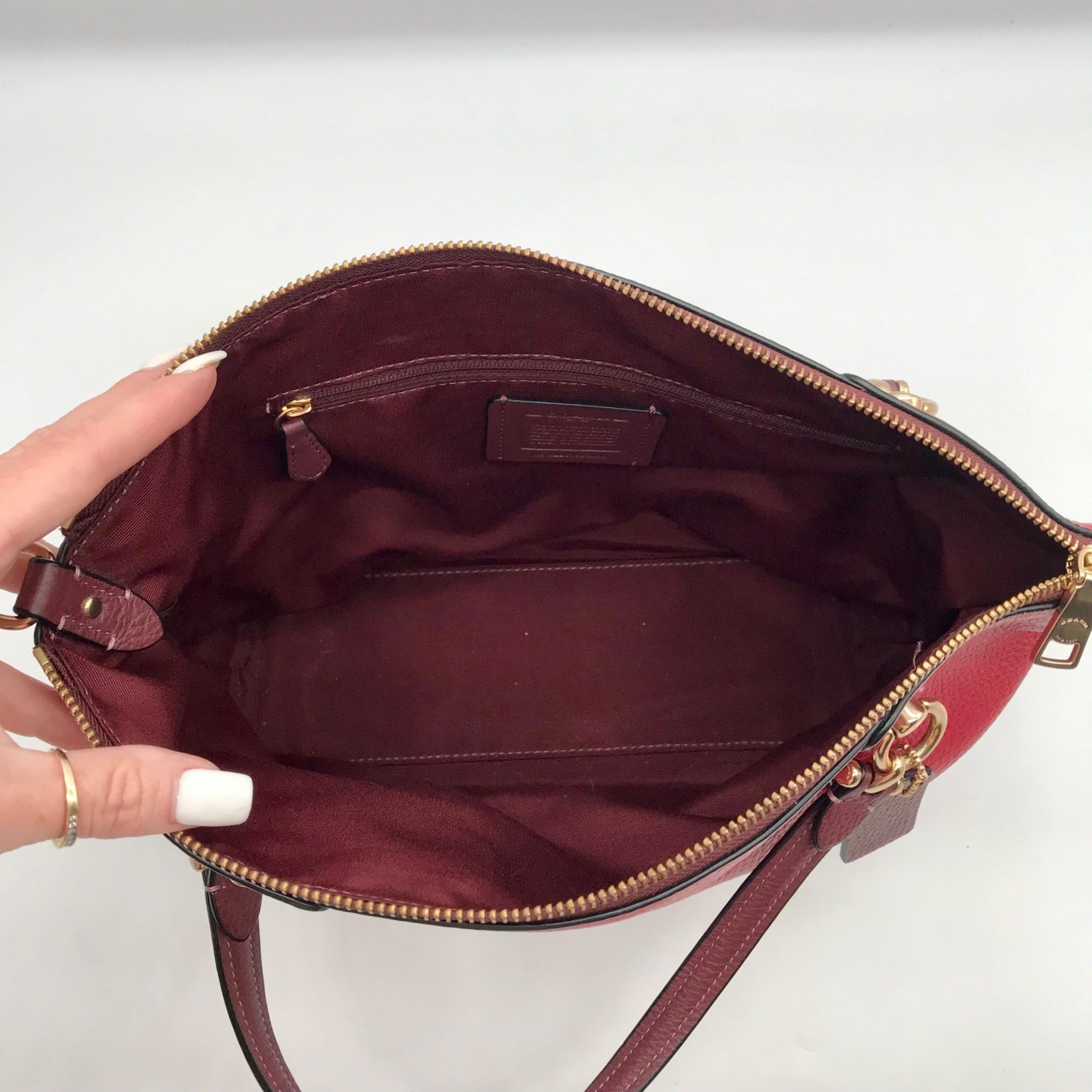 Coach Red Pebbled Leather Kacey Satchel Bag C6841