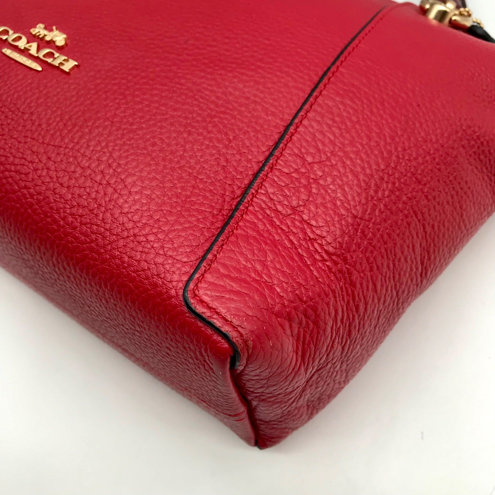 Coach Red Pebbled Leather Kacey Satchel Bag C6841