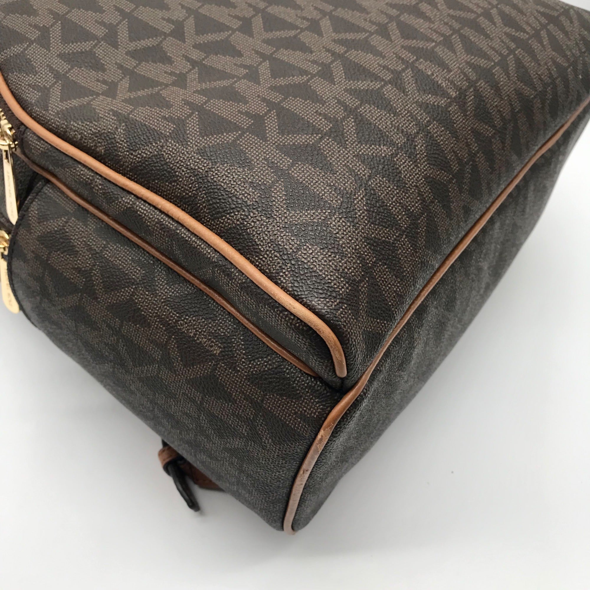 Michael Kors Brown Coated Canvas  Medium Abbey Backpack