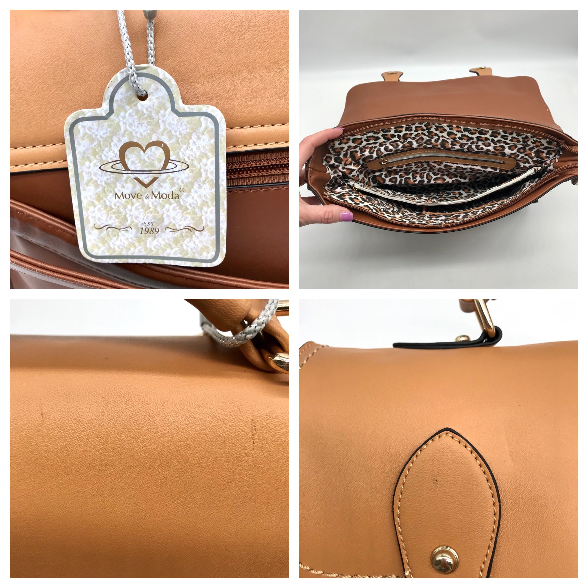 Move &amp; Moda Brown Faux Leather Convertible Work Briefcase Crossbody